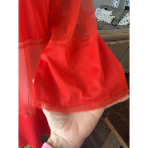 Womans Vintage Nightgown Nighty Sheer Lingerie Lorraine Short Red Size Small 70s - Picture 3 of 8